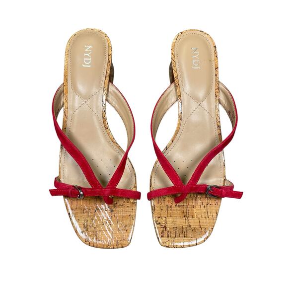NYDJ Glam Strappy Sandals Women's 10 Wide Block Heel Red Slip-on Dainty Nautical - Picture 2 of 11